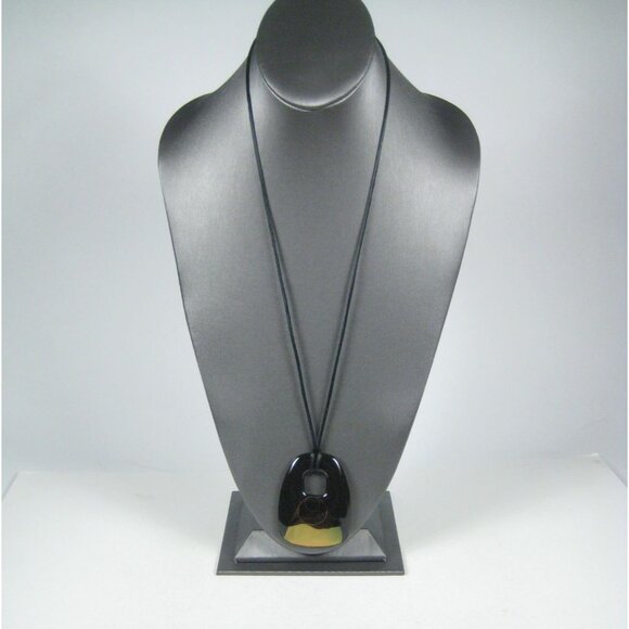 Ceramic Necklace Pendant Geometric Statement Cord Strand 26 Inch Signed G - Picture 3 of 12